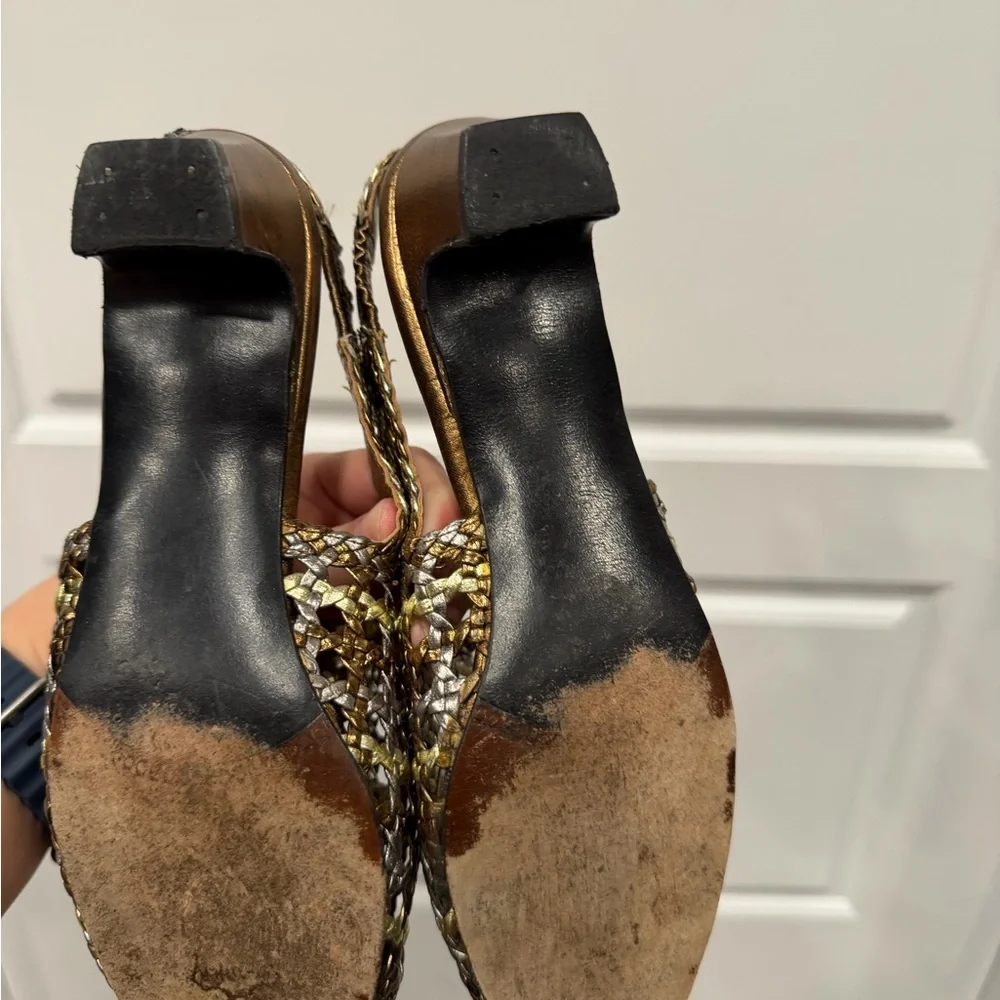 Vintage Stuart weitzman metallic woven slingback kitten heels size 6 - Picture 5 of 6